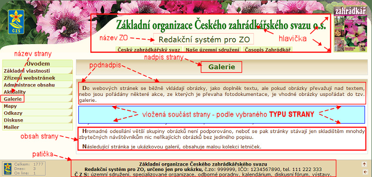 rozložení strany