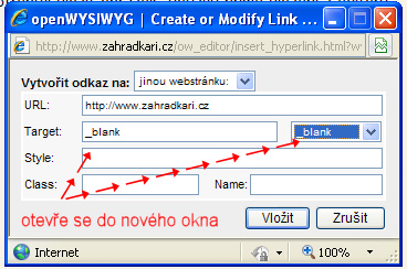 vlo�en� odkazu
