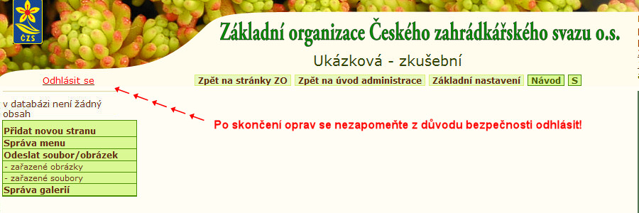 začátek administrace